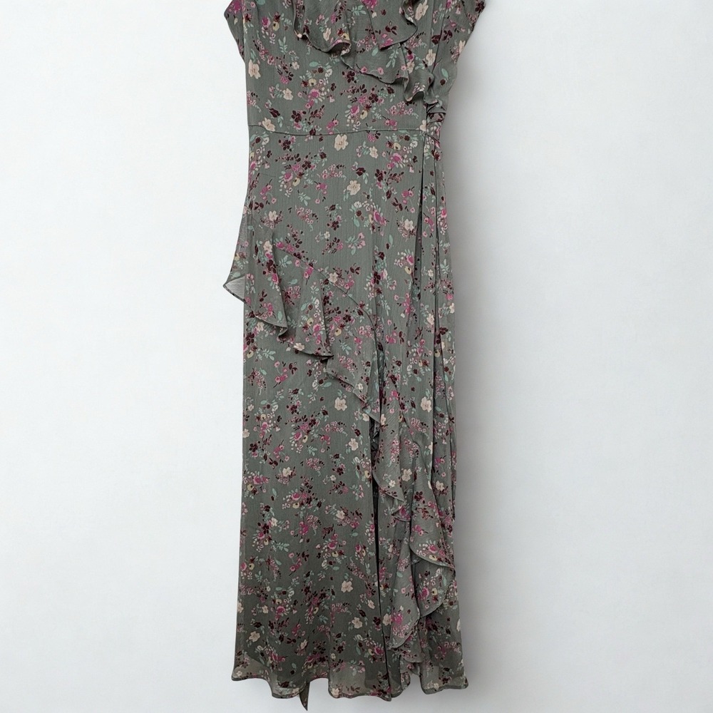 NWT LC Lauren Conrad Floral Asymmetrical Ruffle Maxi Dress Olive Size Medium - Picture 5 of 13